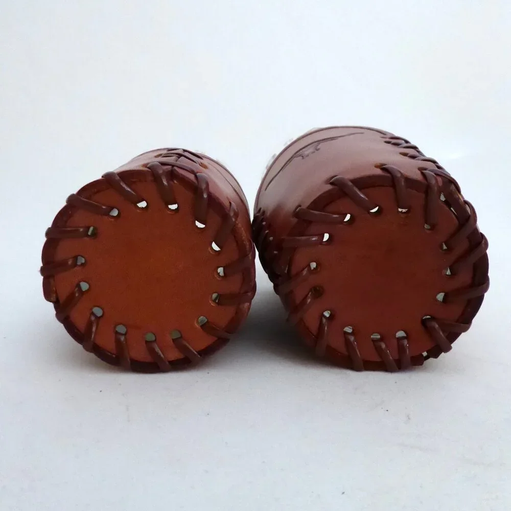1950’s VINTAGE WESTERN THEMED COWBOY LONGHORN BRAND GLASS SET & WOOD COASTERS - Picture 9 of 16